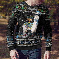 Happy Hanukkah Llama Ugly Christmas Sweater Funny Menorah for Jewish Holiday - Wonder Print Shop