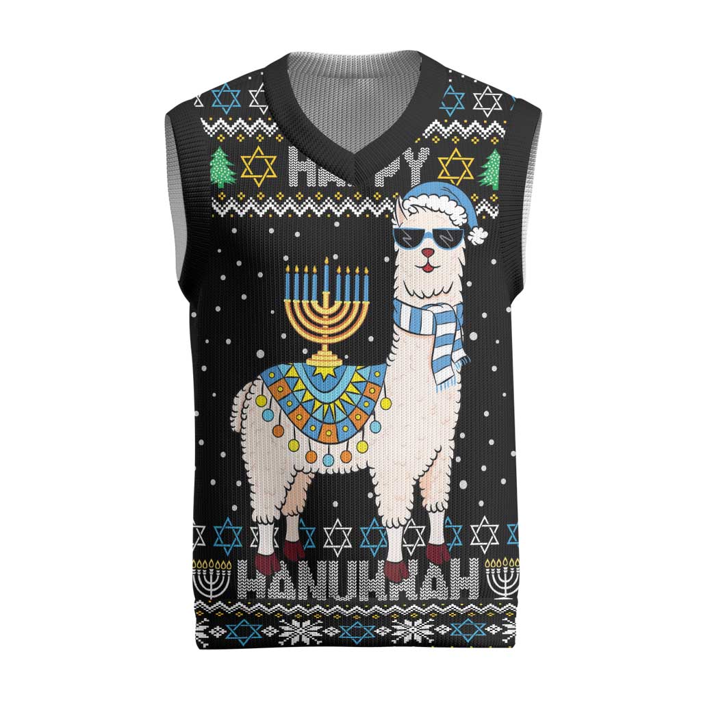 Happy Hanukkah Llama Christmas Knitted V-Neck Vest Funny Menorah for Jewish Holiday - Wonder Print Shop