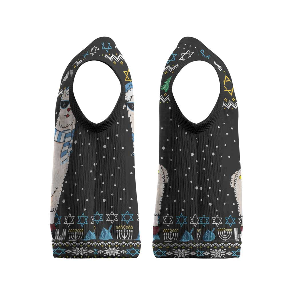Happy Hanukkah Llama Christmas Knitted V-Neck Vest Funny Menorah for Jewish Holiday - Wonder Print Shop