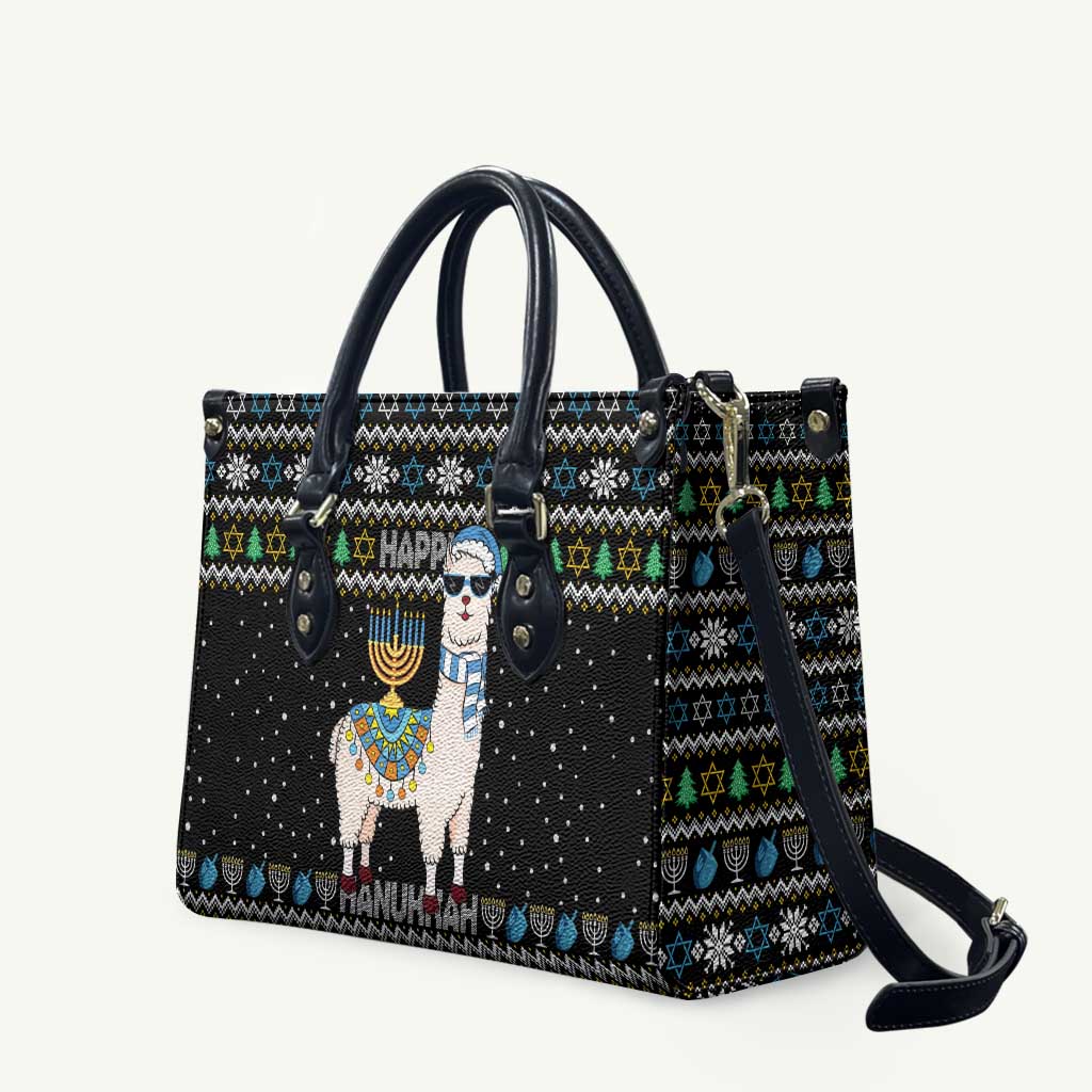 Happy Hanukkah Llama Leather Bag Funny Menorah for Jewish Holiday - Wonder Print Shop