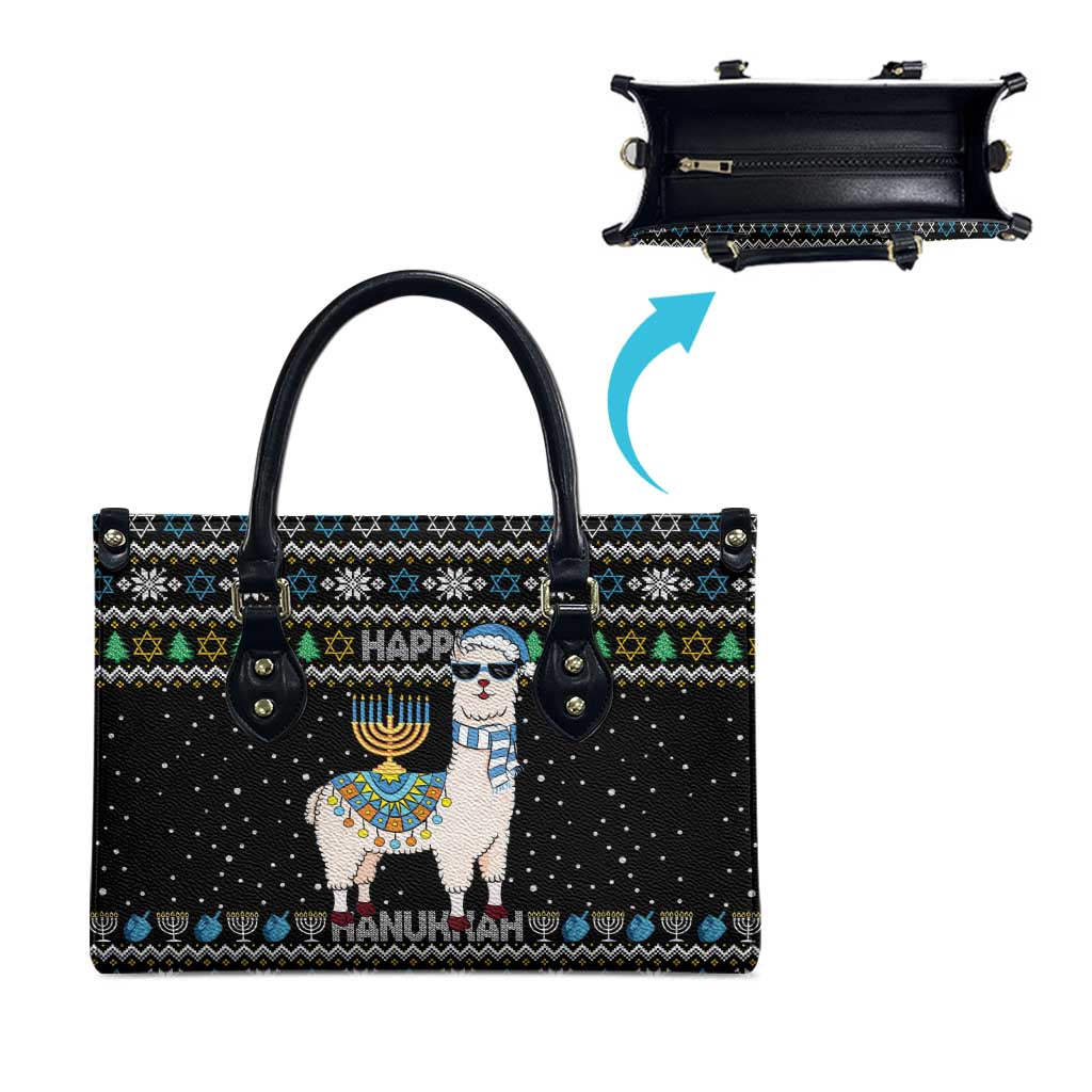 Happy Hanukkah Llama Leather Bag Funny Menorah for Jewish Holiday - Wonder Print Shop