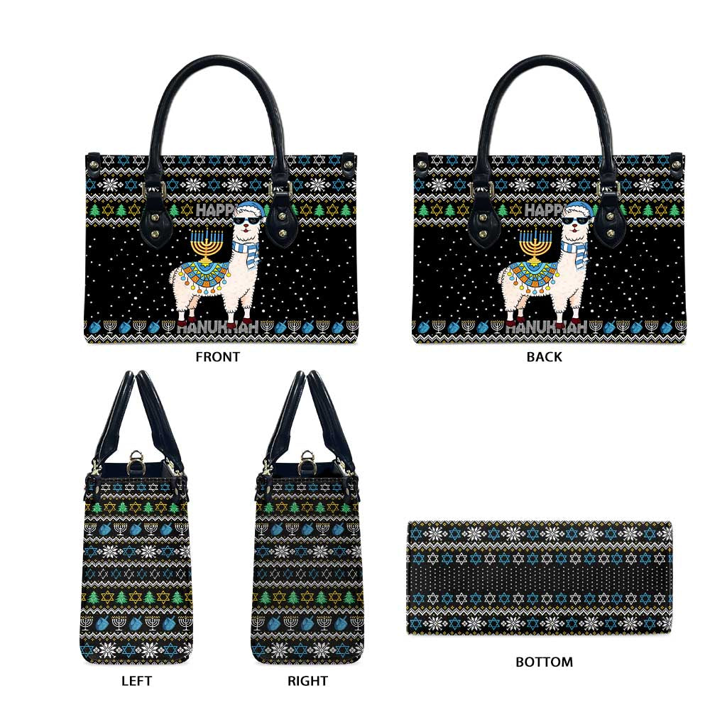 Happy Hanukkah Llama Leather Bag Funny Menorah for Jewish Holiday - Wonder Print Shop