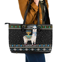 Happy Hanukkah Llama Leather Tote Bag Funny Menorah for Jewish Holiday - Wonder Print Shop