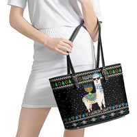 Happy Hanukkah Llama Leather Tote Bag Funny Menorah for Jewish Holiday - Wonder Print Shop