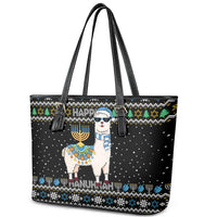 Happy Hanukkah Llama Leather Tote Bag Funny Menorah for Jewish Holiday - Wonder Print Shop
