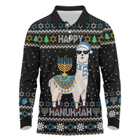 Happy Hanukkah Llama Long Sleeve Polo Shirt Funny Menorah for Jewish Holiday - Wonder Print Shop