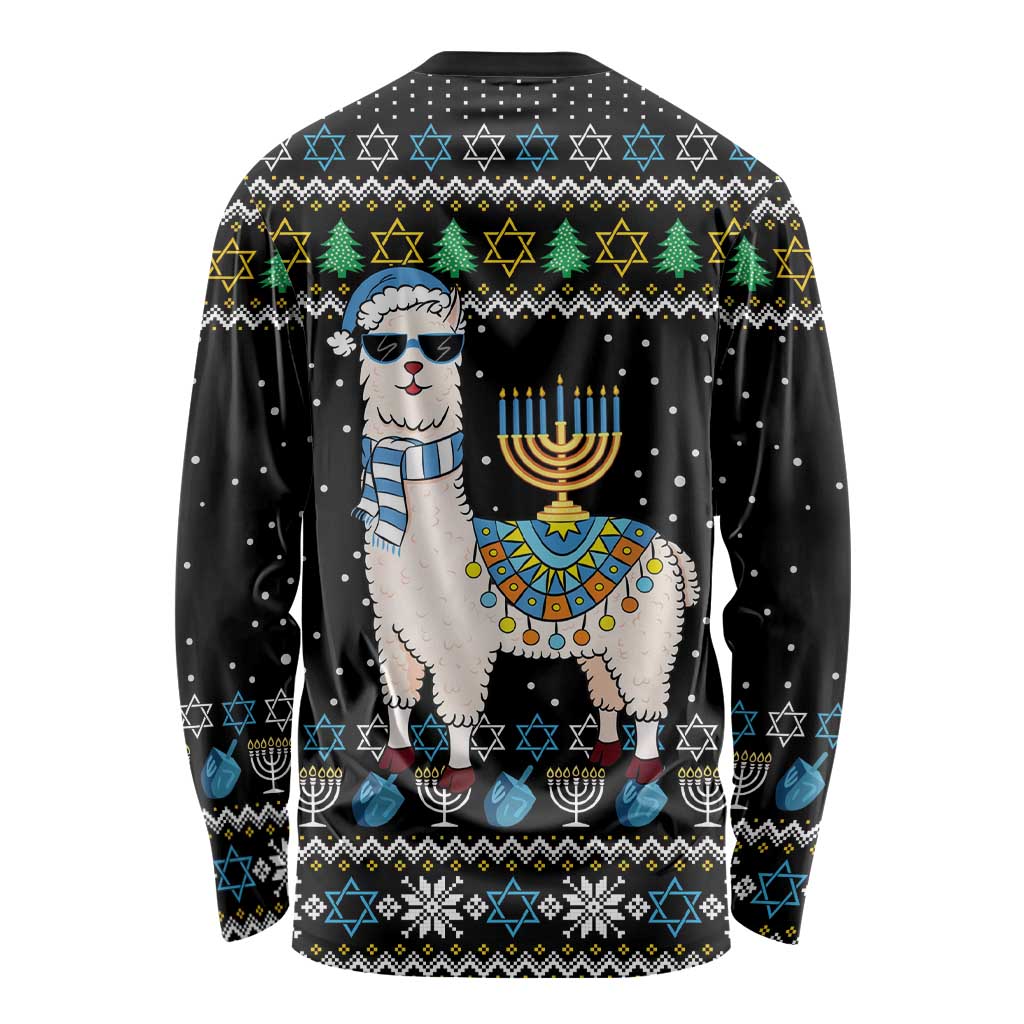 Happy Hanukkah Llama Long Sleeve Shirt Funny Menorah for Jewish Holiday - Wonder Print Shop