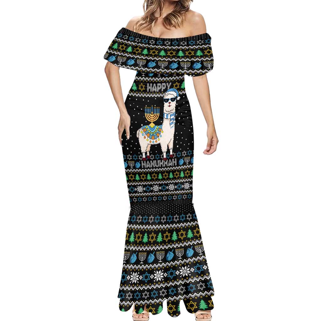 Happy Hanukkah Llama Mermaid Dress Funny Menorah for Jewish Holiday - Wonder Print Shop
