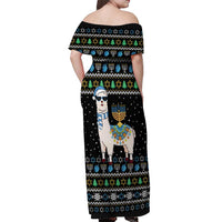 Happy Hanukkah Llama Off Shoulder Maxi Dress Funny Menorah for Jewish Holiday - Wonder Print Shop