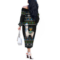 Happy Hanukkah Llama Off The Shoulder Long Sleeve Dress Funny Menorah for Jewish Holiday - Wonder Print Shop