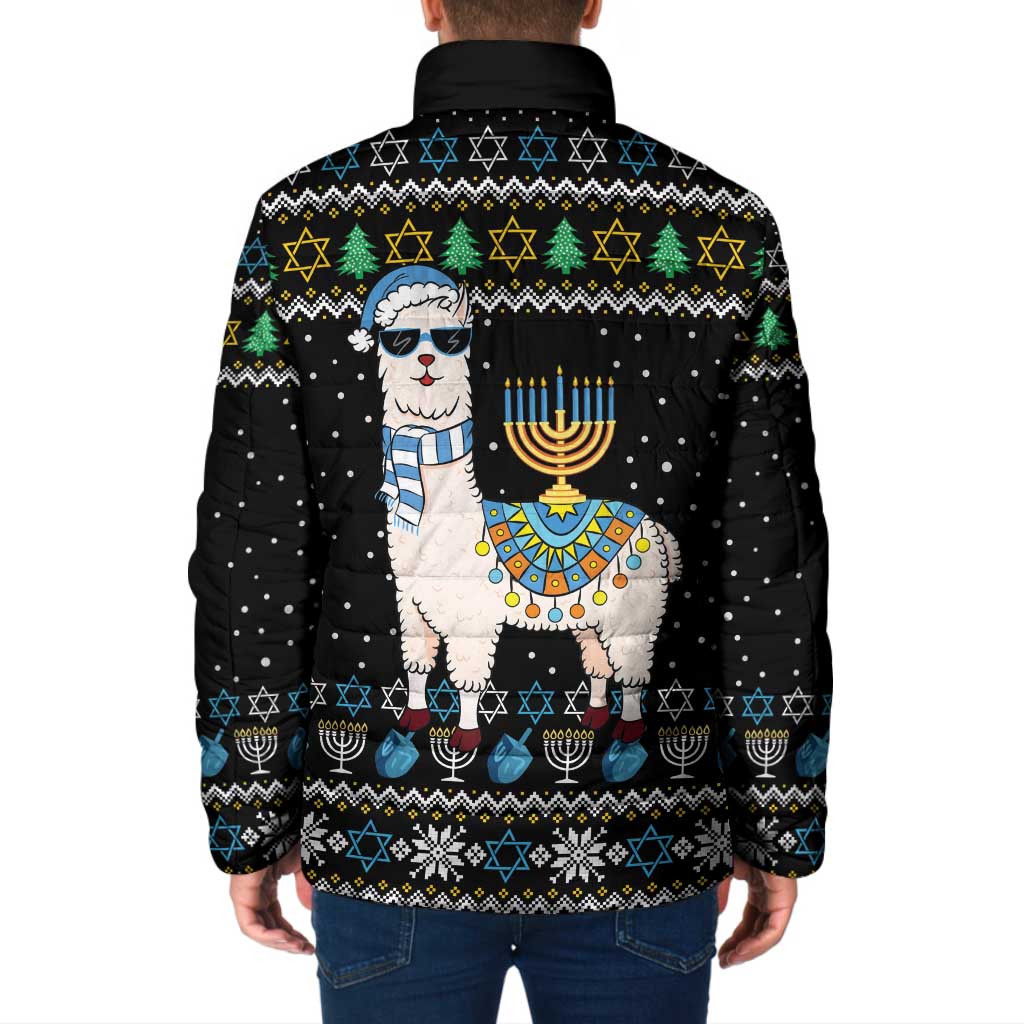 Happy Hanukkah Llama Padded Jacket Funny Menorah for Jewish Holiday - Wonder Print Shop