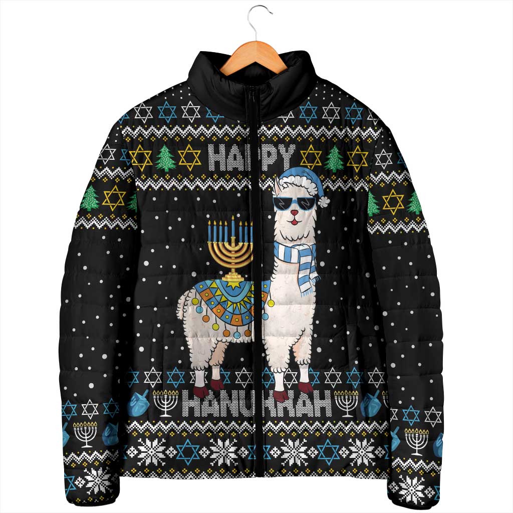 Happy Hanukkah Llama Padded Jacket Funny Menorah for Jewish Holiday - Wonder Print Shop