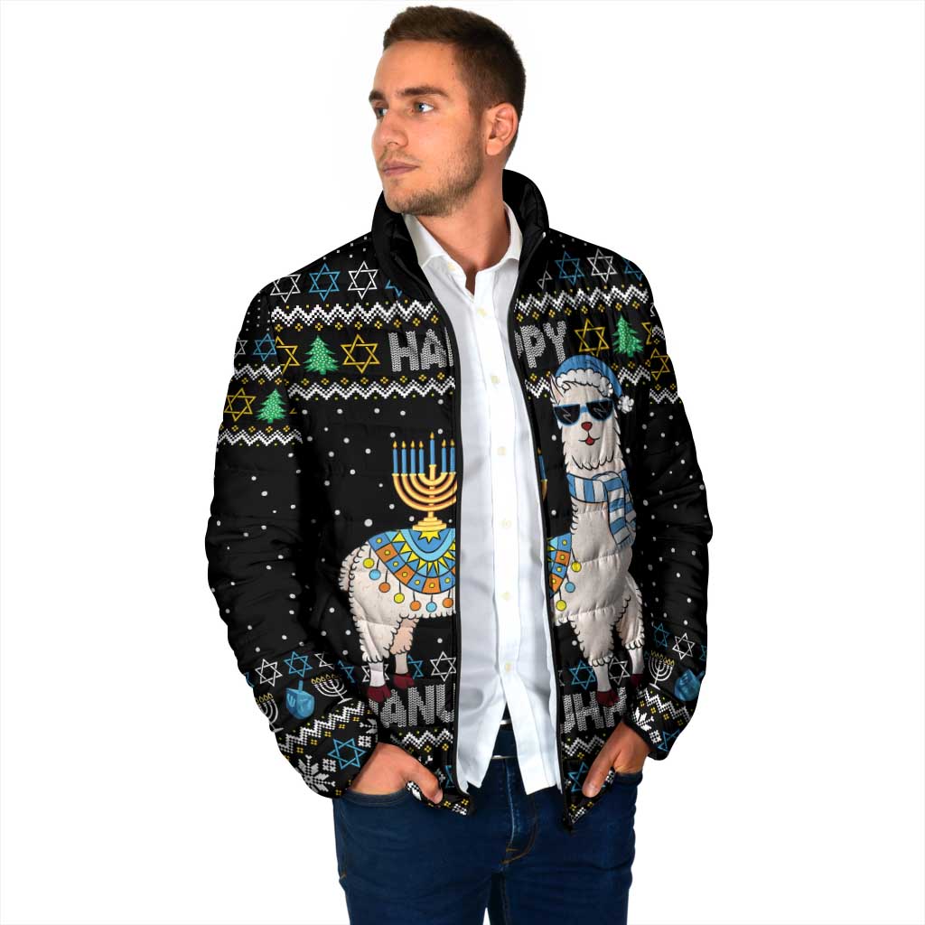 Happy Hanukkah Llama Padded Jacket Funny Menorah for Jewish Holiday - Wonder Print Shop