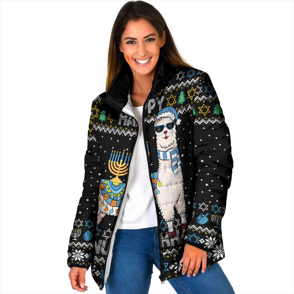 Happy Hanukkah Llama Padded Jacket Funny Menorah for Jewish Holiday - Wonder Print Shop