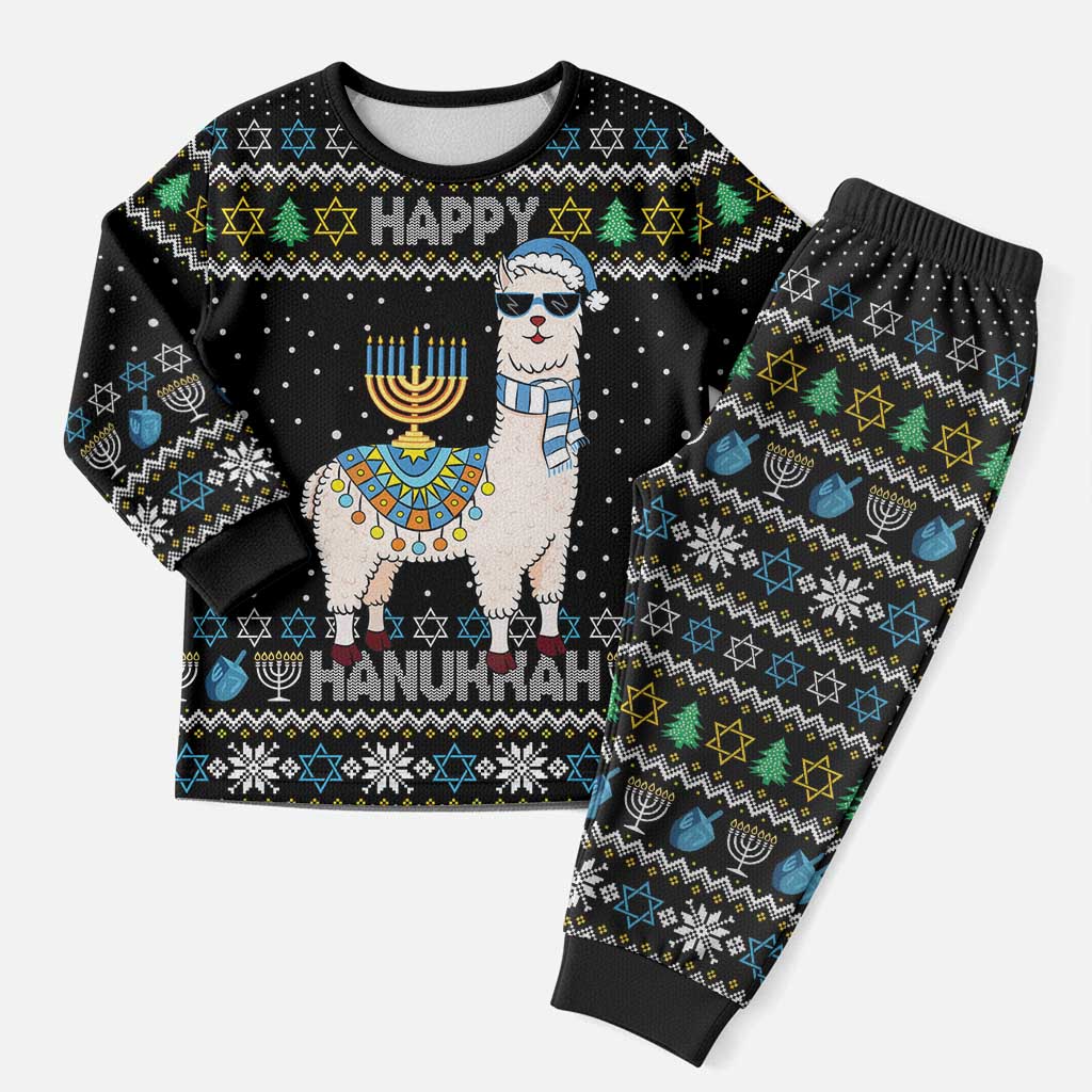 Happy Hanukkah Llama Christmas Pajama Set Funny Menorah for Jewish Holiday - Wonder Print Shop