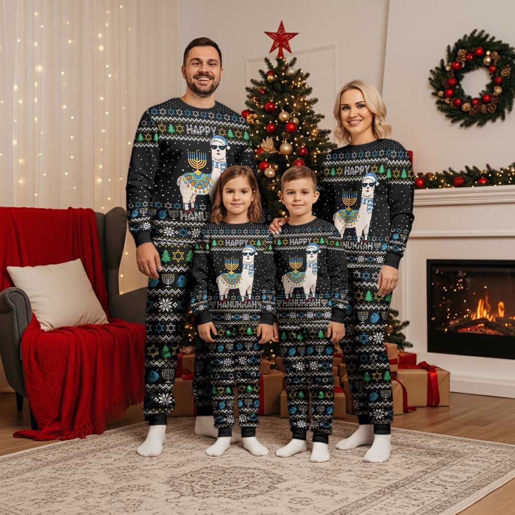 Happy Hanukkah Llama Christmas Pajama Set Funny Menorah for Jewish Holiday - Wonder Print Shop