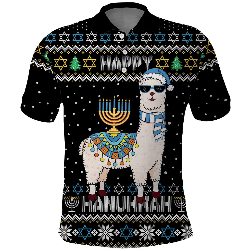 Happy Hanukkah Llama Polo Shirt Funny Menorah for Jewish Holiday - Wonder Print Shop