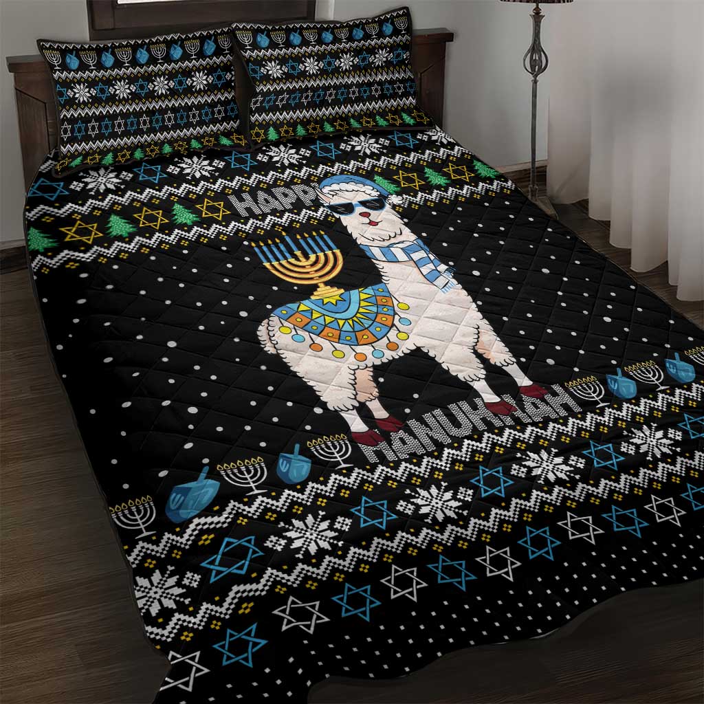 Happy Hanukkah Llama Quilt Bed Set Funny Menorah for Jewish Holiday - Wonder Print Shop