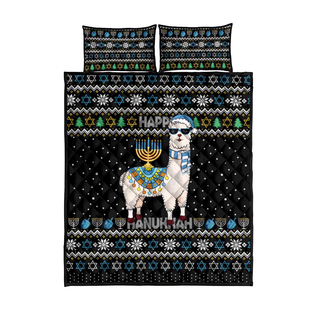 Happy Hanukkah Llama Quilt Bed Set Funny Menorah for Jewish Holiday - Wonder Print Shop