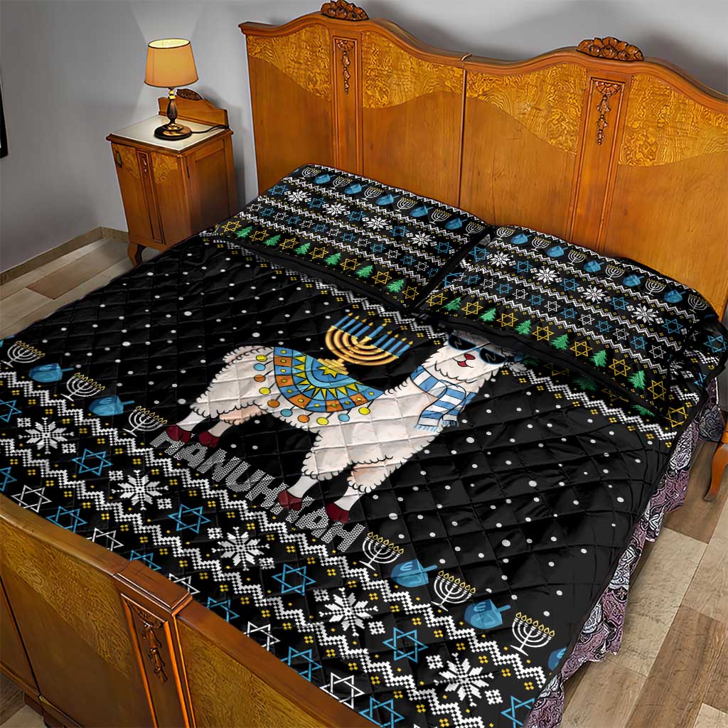 Happy Hanukkah Llama Quilt Bed Set Funny Menorah for Jewish Holiday - Wonder Print Shop
