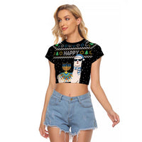 Happy Hanukkah Llama Raglan Cropped T Shirt Funny Menorah for Jewish Holiday - Wonder Print Shop
