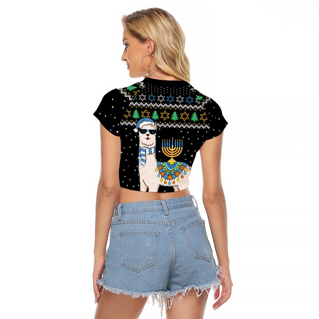 Happy Hanukkah Llama Raglan Cropped T Shirt Funny Menorah for Jewish Holiday - Wonder Print Shop