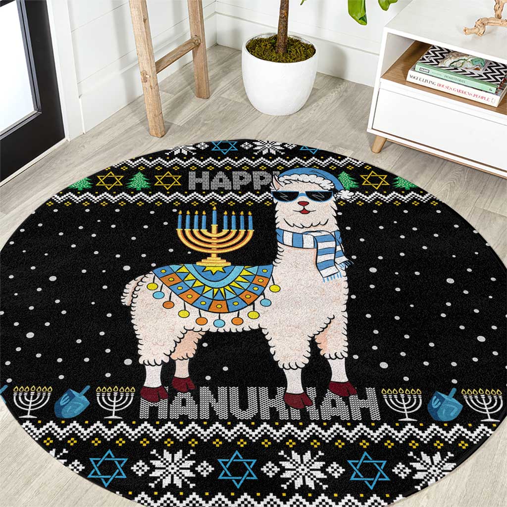 Happy Hanukkah Llama Round Carpet Funny Menorah for Jewish Holiday - Wonder Print Shop