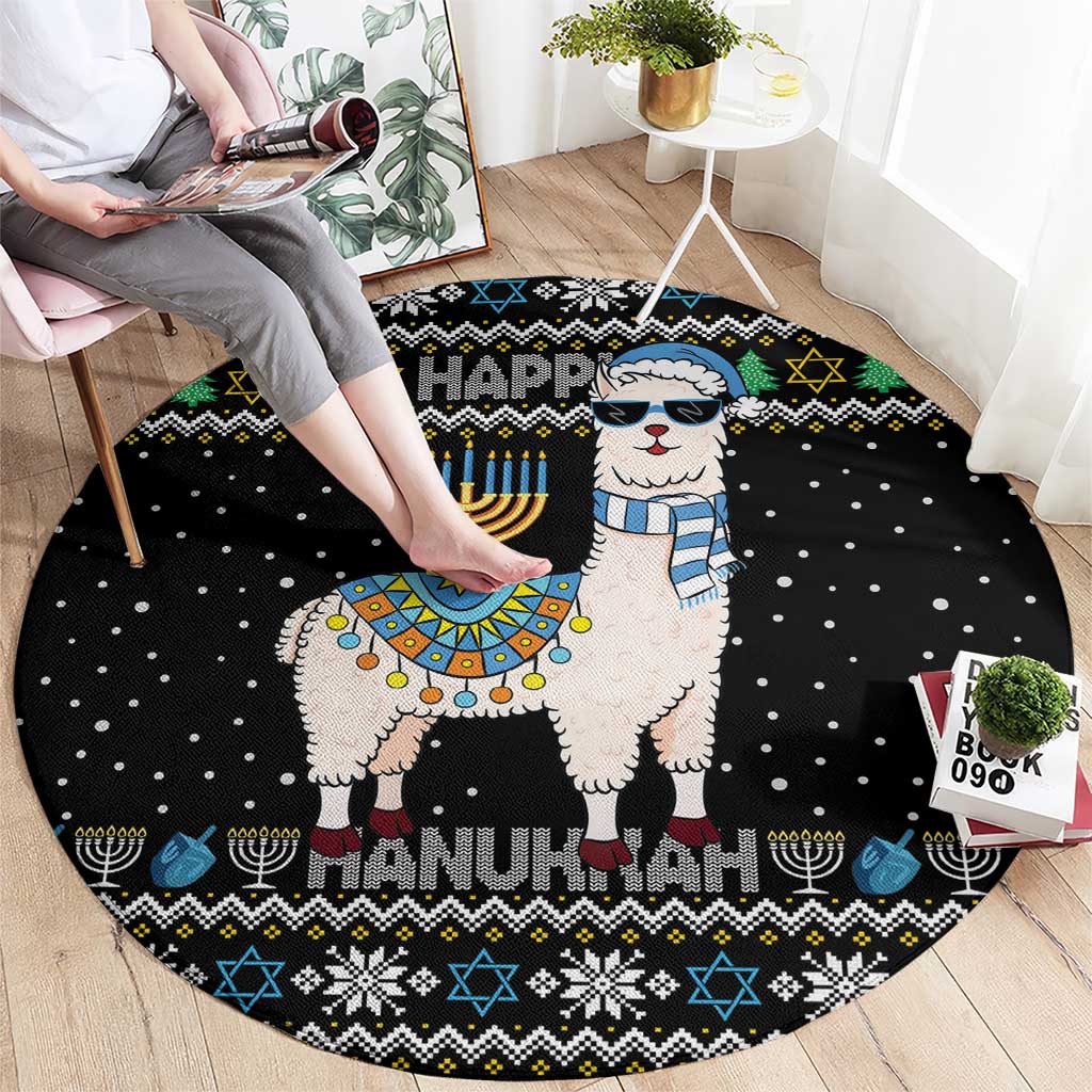 Happy Hanukkah Llama Round Carpet Funny Menorah for Jewish Holiday - Wonder Print Shop