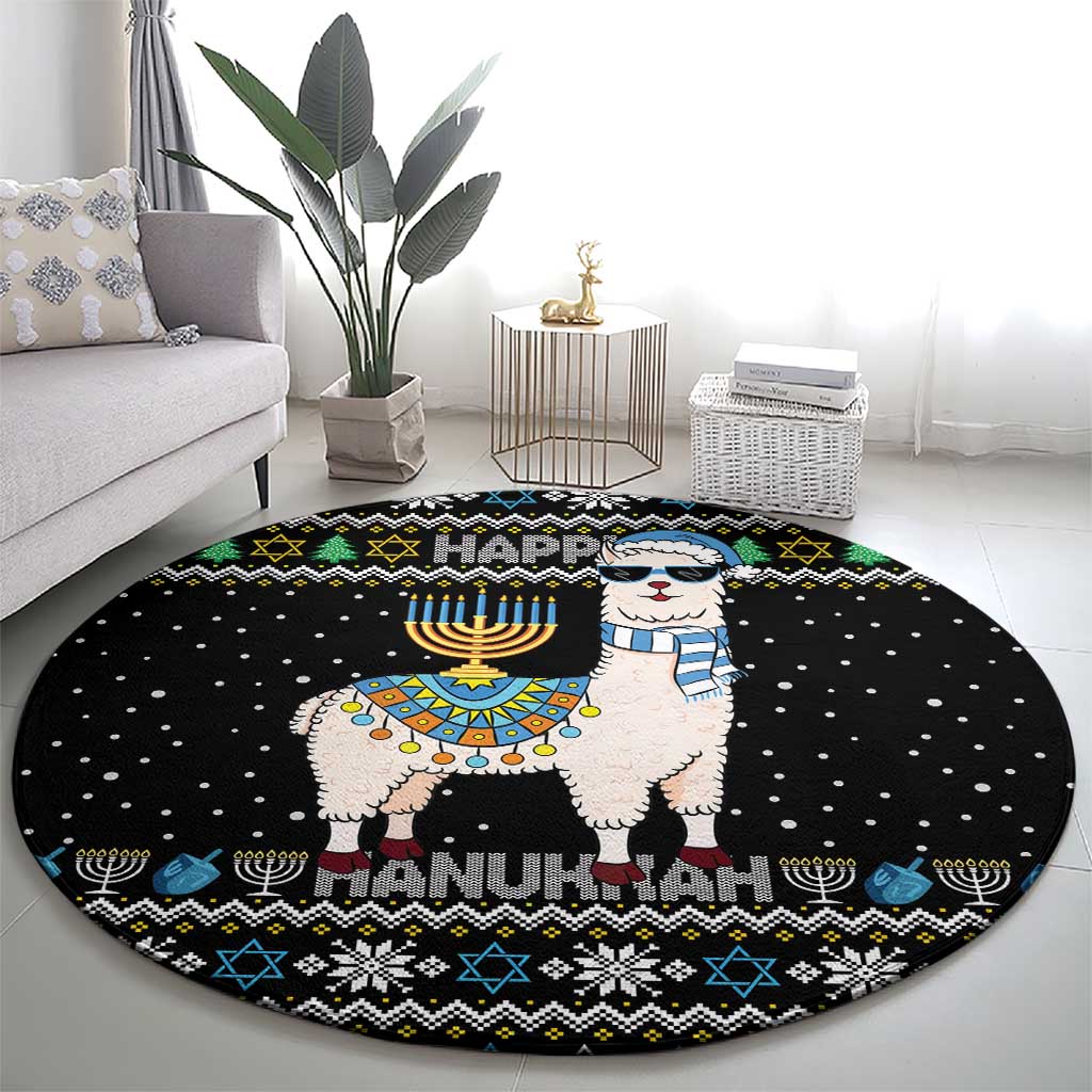 Happy Hanukkah Llama Round Carpet Funny Menorah for Jewish Holiday - Wonder Print Shop