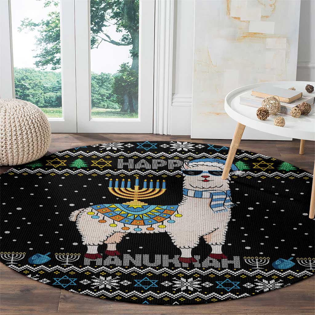 Happy Hanukkah Llama Round Carpet Funny Menorah for Jewish Holiday - Wonder Print Shop
