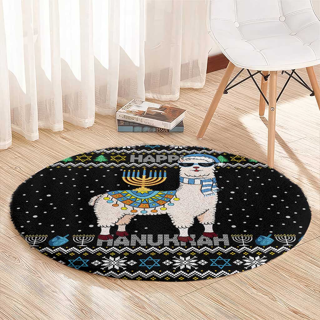 Happy Hanukkah Llama Round Carpet Funny Menorah for Jewish Holiday - Wonder Print Shop