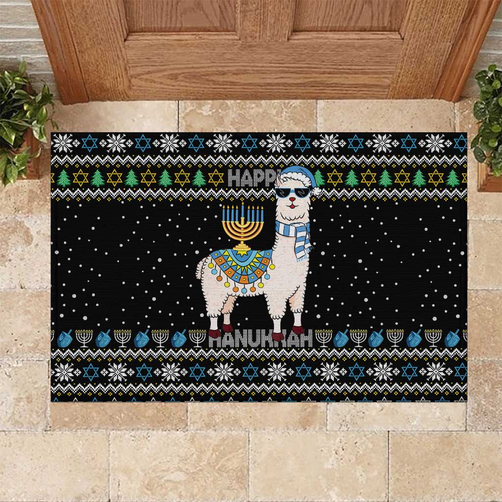 Happy Hanukkah Llama Rubber Doormat Funny Menorah for Jewish Holiday - Wonder Print Shop