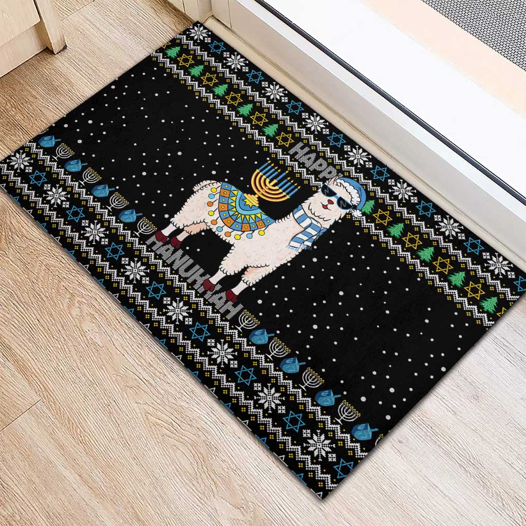 Happy Hanukkah Llama Rubber Doormat Funny Menorah for Jewish Holiday - Wonder Print Shop