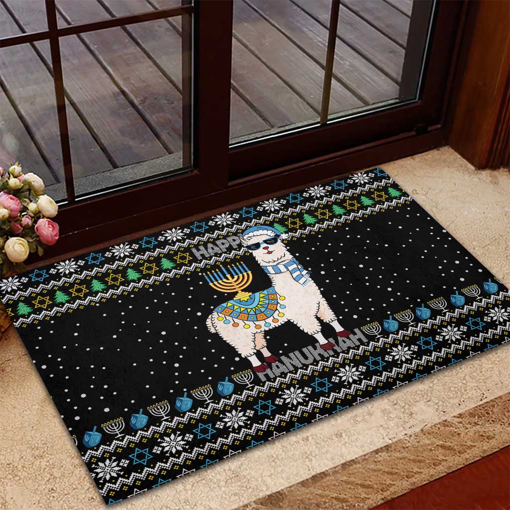 Happy Hanukkah Llama Rubber Doormat Funny Menorah for Jewish Holiday - Wonder Print Shop
