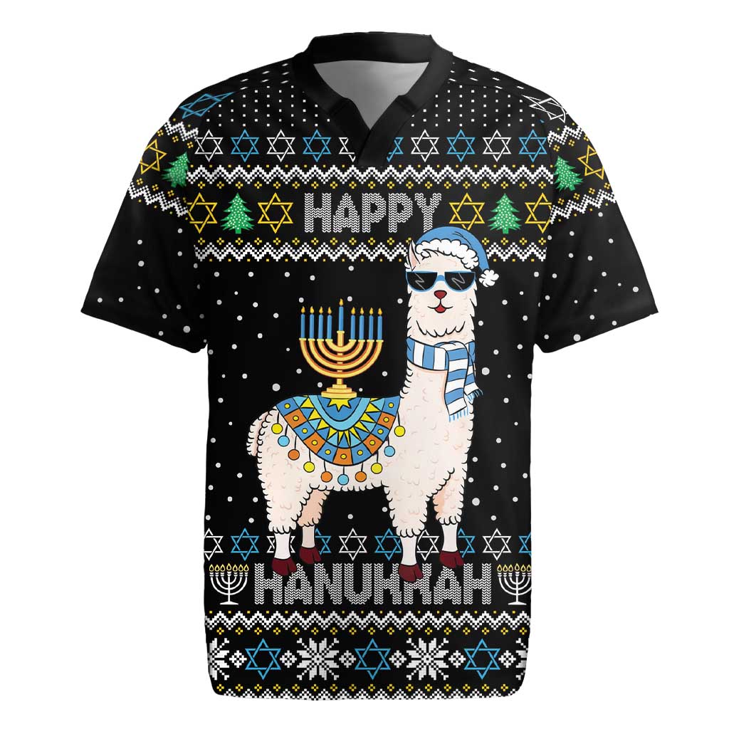 Happy Hanukkah Llama Rugby Jersey Funny Menorah for Jewish Holiday - Wonder Print Shop
