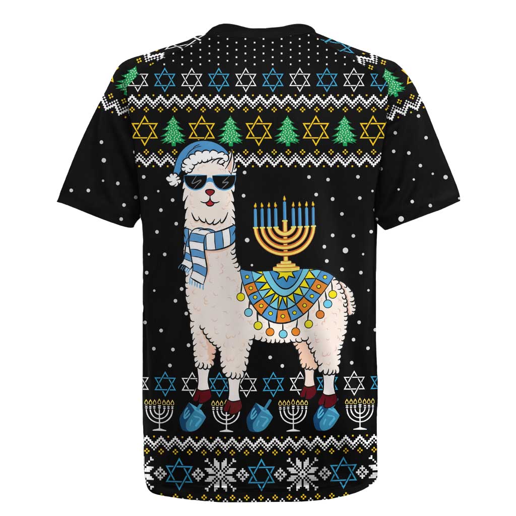 Happy Hanukkah Llama Rugby Jersey Funny Menorah for Jewish Holiday - Wonder Print Shop