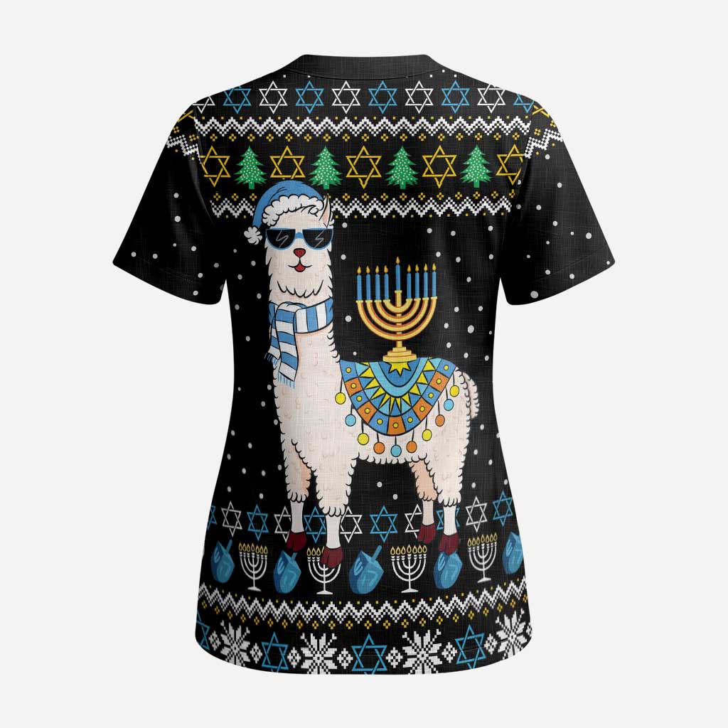 Happy Hanukkah Llama Scrub Top Funny Menorah for Jewish Holiday - Wonder Print Shop