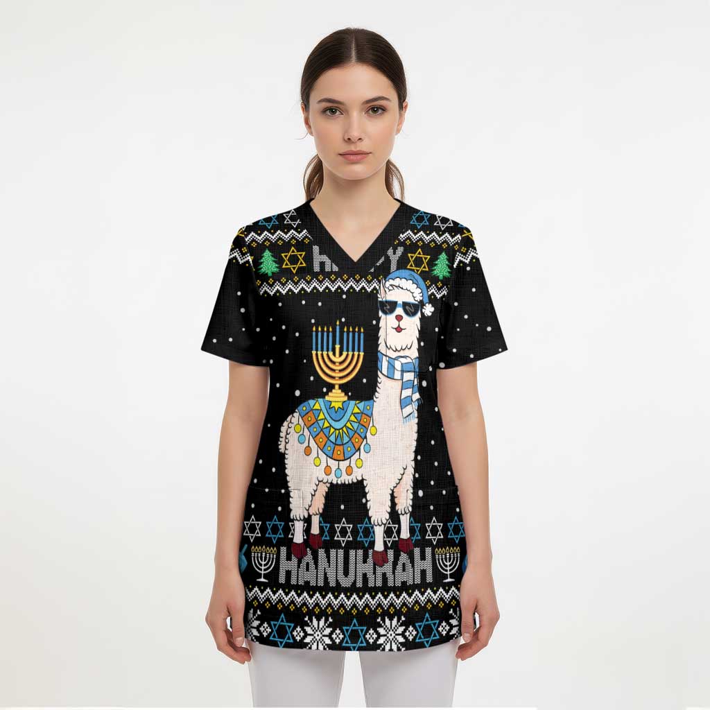 Happy Hanukkah Llama Scrub Top Funny Menorah for Jewish Holiday - Wonder Print Shop
