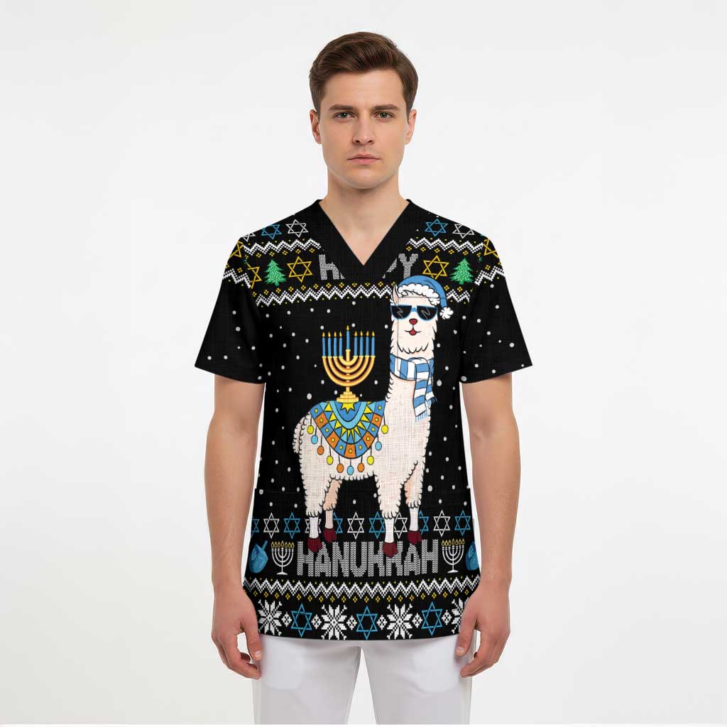 Happy Hanukkah Llama Scrub Top Funny Menorah for Jewish Holiday - Wonder Print Shop