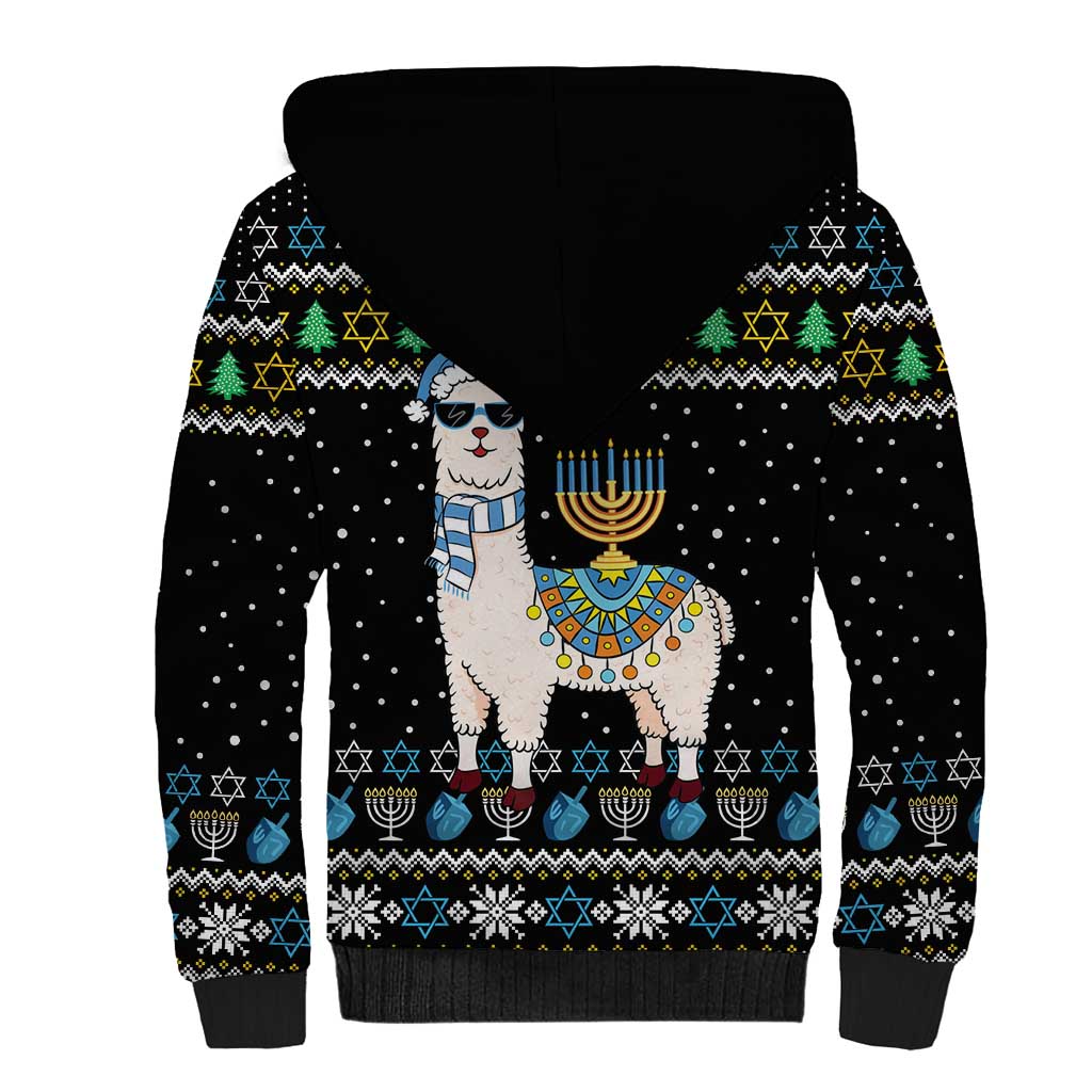Happy Hanukkah Llama Sherpa Hoodie Funny Menorah for Jewish Holiday - Wonder Print Shop