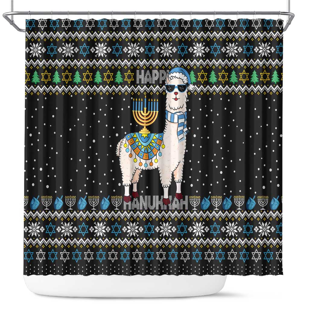 Happy Hanukkah Llama Shower Curtain Funny Menorah for Jewish Holiday - Wonder Print Shop