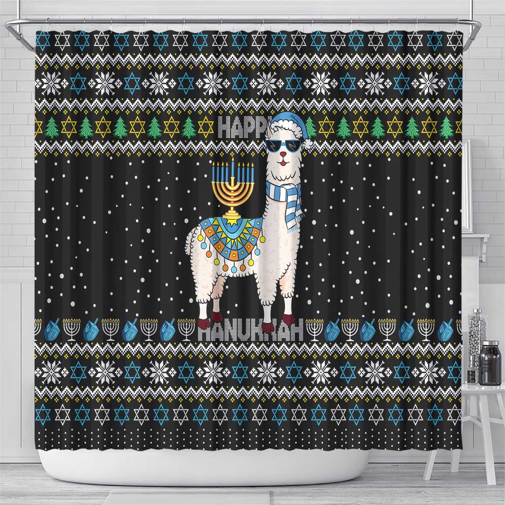 Happy Hanukkah Llama Shower Curtain Funny Menorah for Jewish Holiday - Wonder Print Shop