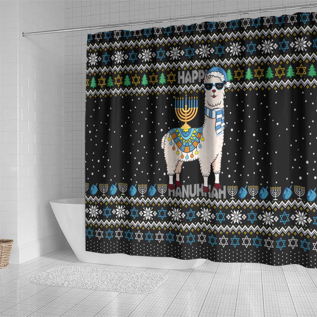 Happy Hanukkah Llama Shower Curtain Funny Menorah for Jewish Holiday - Wonder Print Shop