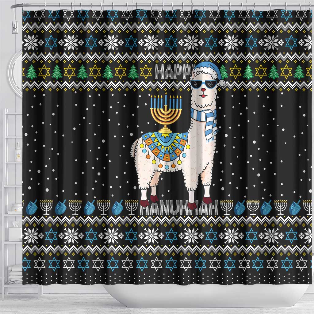 Happy Hanukkah Llama Shower Curtain Funny Menorah for Jewish Holiday - Wonder Print Shop
