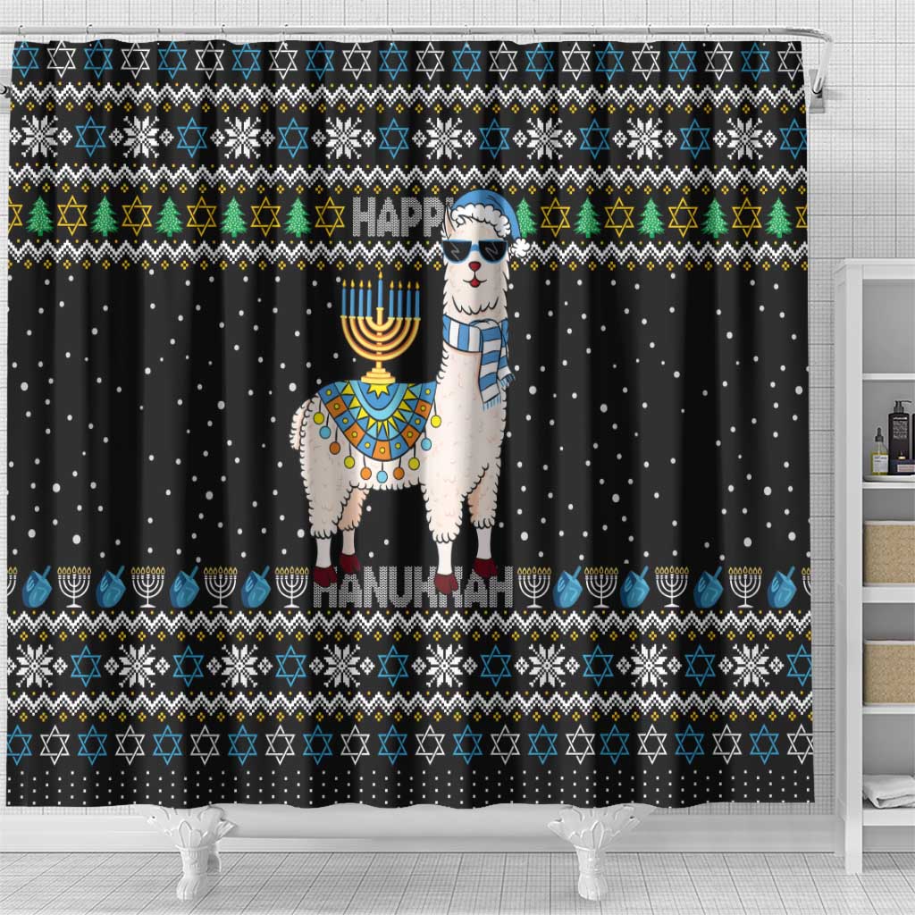 Happy Hanukkah Llama Shower Curtain Funny Menorah for Jewish Holiday - Wonder Print Shop