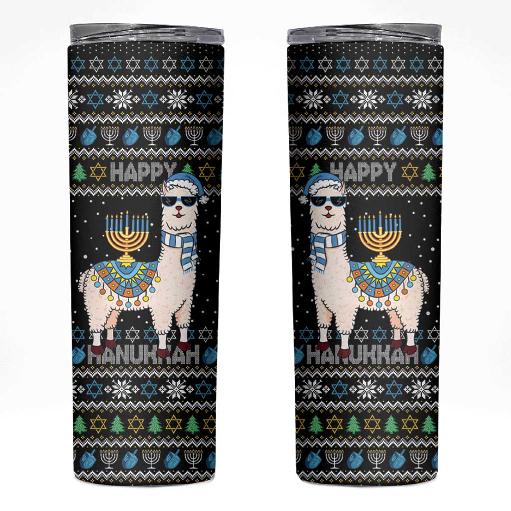 Happy Hanukkah Llama Skinny Tumbler Funny Menorah for Jewish Holiday - Wonder Print Shop