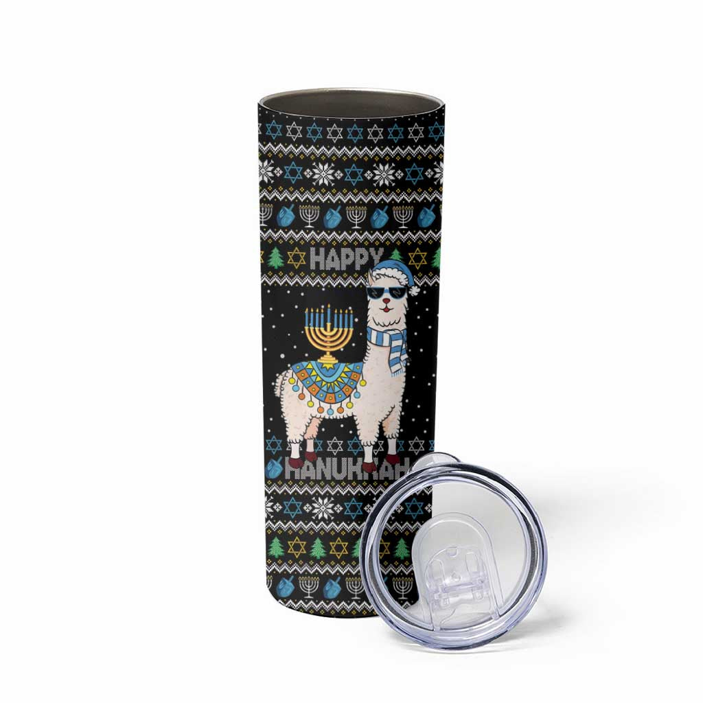 Happy Hanukkah Llama Skinny Tumbler Funny Menorah for Jewish Holiday - Wonder Print Shop