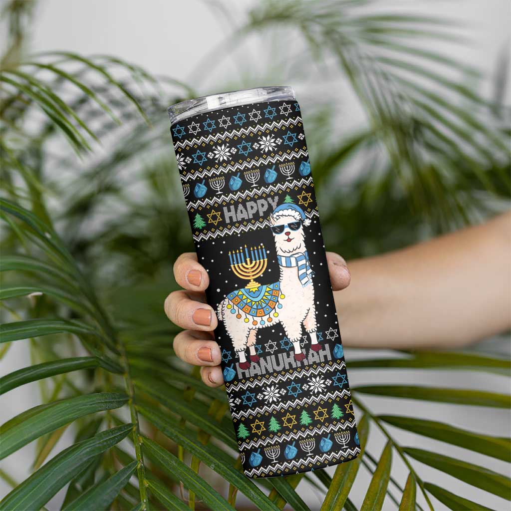 Happy Hanukkah Llama Skinny Tumbler Funny Menorah for Jewish Holiday - Wonder Print Shop