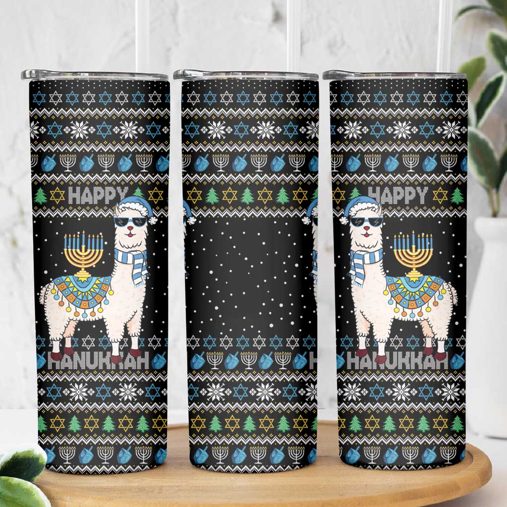 Happy Hanukkah Llama Skinny Tumbler Funny Menorah for Jewish Holiday - Wonder Print Shop