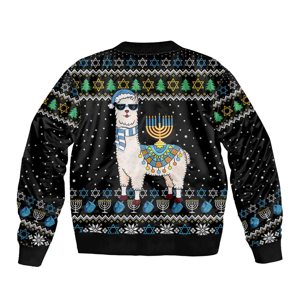 Happy Hanukkah Llama Sleeve Zip Bomber Jacket Funny Menorah for Jewish Holiday - Wonder Print Shop